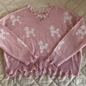 no comment NY-LA Pink V-neck frayed sweater Large